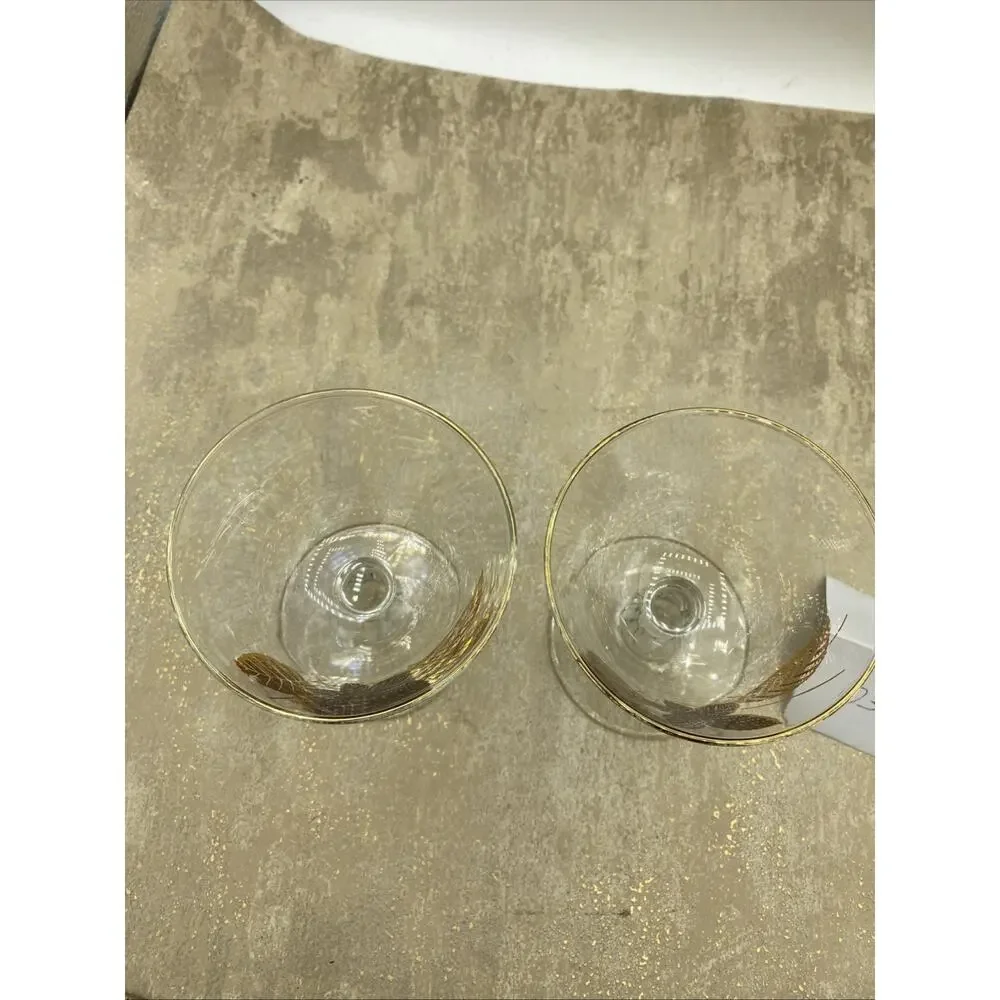 2-Vintage Libbey Golden Foliage Cordial Goblets Bar Glasses Wine Champagne